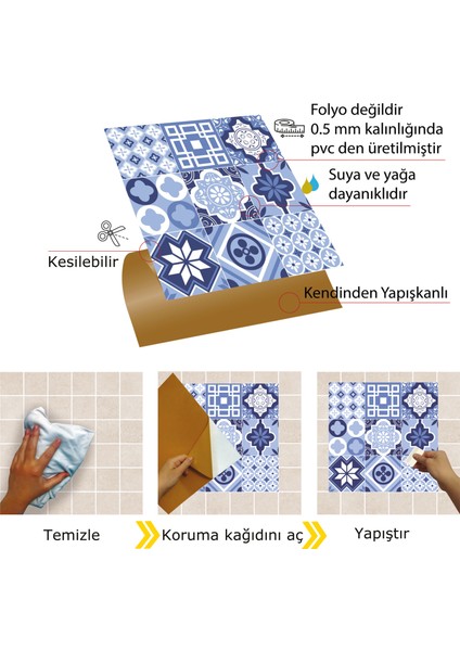 Kendinden Yapışkanlı Yeni Mavilim Desenli Pvc Karo 30x30 cm 4 Adet 0,36 M2
