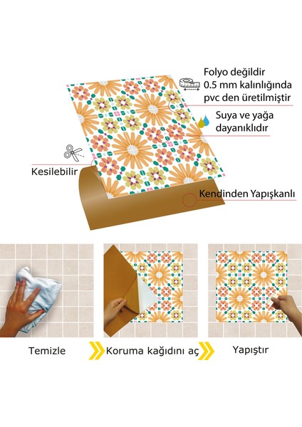 Kendinden Yapışkanlı Turuncu Çiçek Bahçesi Desenli Pvc Karo 30x30 cm 4 Adet 0,36 M2