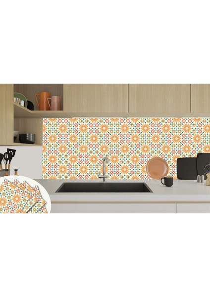 Kendinden Yapışkanlı Turuncu Çiçek Bahçesi Desenli Pvc Karo 30x30 cm 4 Adet 0,36 M2