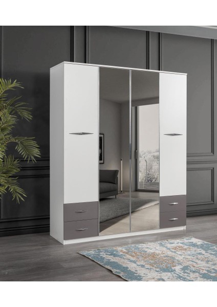Bella Aynalı Çekmeceli 4 Kapılı Gardırop 170 x 55 x 210 cm fiyatları