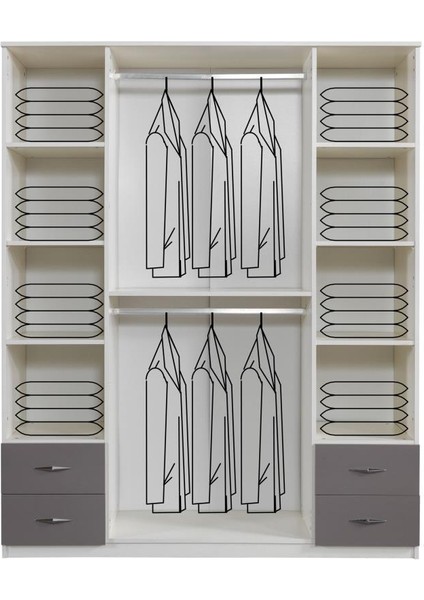 Bella Aynalı Çekmeceli 4 Kapılı Gardırop 170 x 55 x 210 cm modelleri