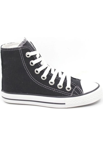 Çocuk Siyah Bağcıklı Bilekli Keten Ayakkabı