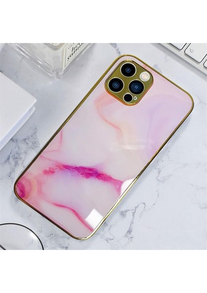 Apple iPhone 12 Pro Max Marble Parlak Mermer Desenli Cam Telefon Kılıfı
