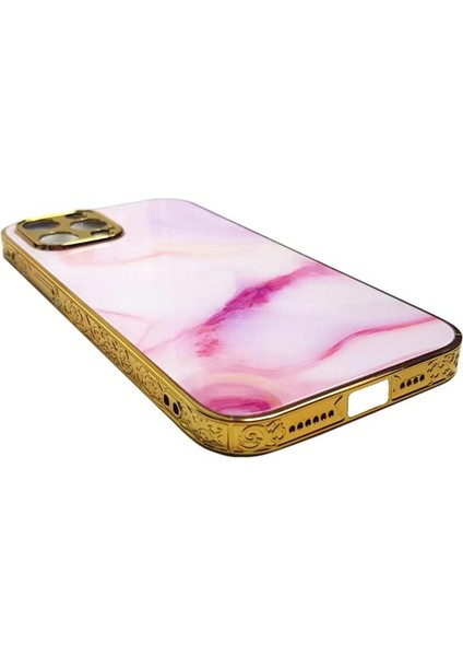 Apple iPhone 12 Pro Max Marble Parlak Mermer Desenli Cam Telefon Kılıfı