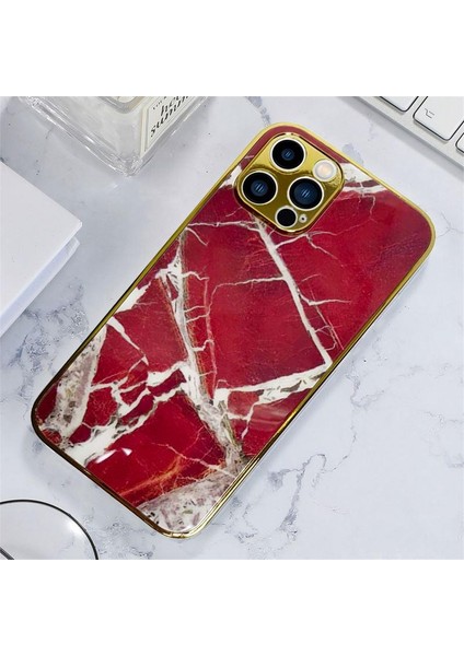 Apple iPhone 12 Pro Max Marble Parlak Mermer Desenli Cam Telefon Kılıfı