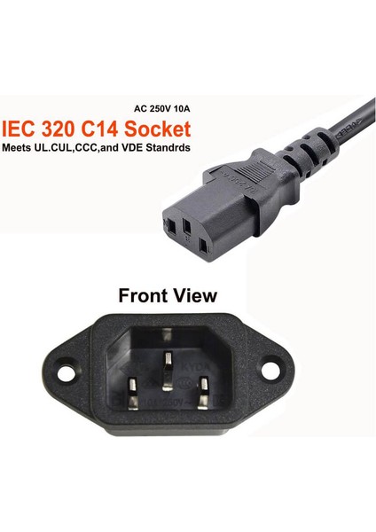 IC-212 C14 Power Soket Erkek Kulaklı 220V Lehim Tip - 5 Adet