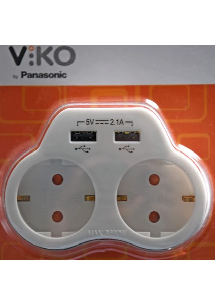 Ikili Topraklı ve USB Çıkışlı Fiş Priz 2A Vk