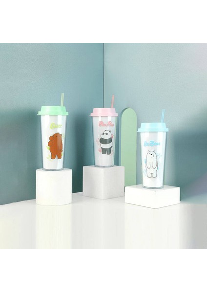 We Bare Bears Çift Katlı Pipetli Şişe 550ML - Kutup Ayısı