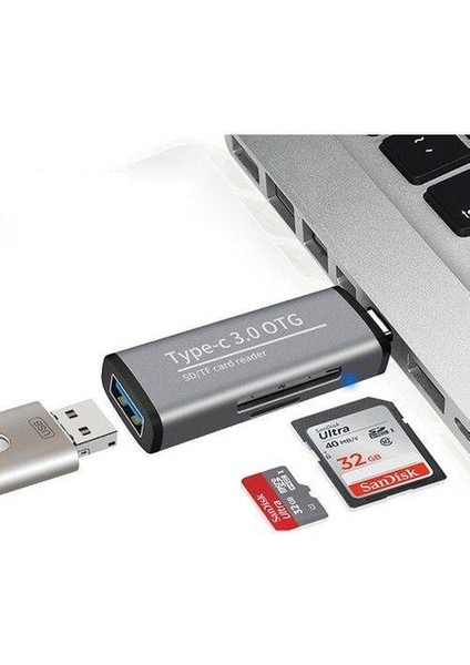 Type-C To USB 3.0 Flash Otg Veri Aktarım Sd Tf Tak Çalıştır Kart Okuyucu Çevirici