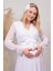 Kadın Beyaz Kruvaze Yaka Baby Shower Şifon Hamile Elbise HML003 5