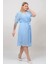 Kadın Bebe Mavisi Kruvaze Yaka Büyük Beden Şifon Elbise NB8062 2