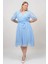 Kadın Bebe Mavisi Kruvaze Yaka Büyük Beden Şifon Elbise NB8062 4
