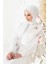 Organze Kuşaklı Tesettür Beyaz Abaya Takım 3433 1