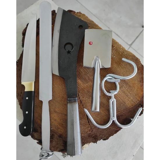 Yatağan Kurban Kasap Bıçak Seti 2 Kurban Seti Mutfak Bıçak Setleri Kanca Masat Satır Et Tokmağı Bıçak
