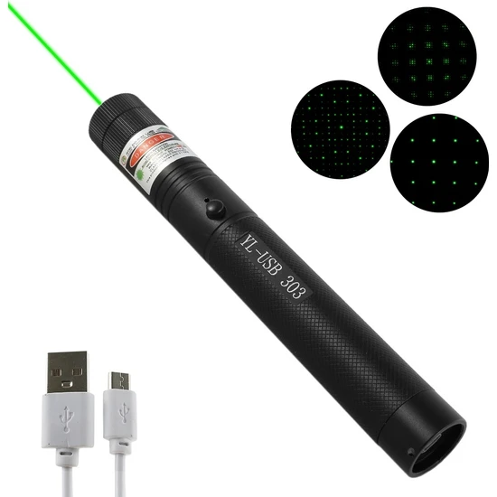 Gaman Yeni Nesil Micro USB Şarjlı Güçlü Yeşil Lazer Pointer Siyah Metal Kasa 2022 Model