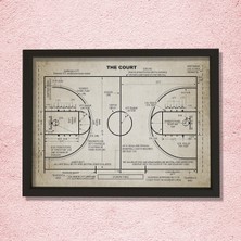 Doğal Çam Çerçeveli Duvar Tablosu Basketbol Saha Patenti
