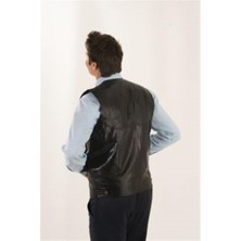 Deri Siyah Yandan Cepli Erkek Deri Yelek