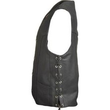 Deri Siyah Cooper Düğmeli Erkek Deri Yelek