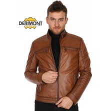 Derimont Deri Taba Erkek Deri Mont Dört Cepli Fermuarlı Deri Ceket