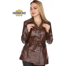 Derimont Deri Kahverengi Kemerli Casual Kadın Ceket