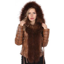 Derimont Deri Kahverengi Ipli Kürklü Kadın Ceket