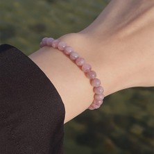 NehirTaş Sertifikalı   Pembe Kuvars Doğal Taş Bileklik 6 mm