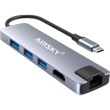 Flagen 5 In 1 Macbook Android Uyumlu Type-C To 3*usb 3.0 4K HDMI Ethernet RJ45 Çevirici Adaptör