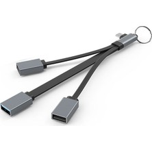 Flagen Type-C To 1x USB 3.0 1x USB 2.0 Otg Macbook Uyumlu Kablolu Çevirici Adaptör