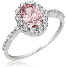 Gumush Gümüş Pembe Oval Taşlı Kadın Yüzük