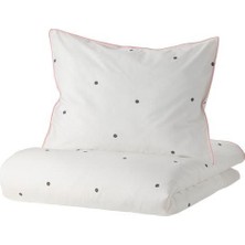 IKEA Çocuk Nevresim Takımı Tek Kişilik 150X200/50X60 cm Beyaz-Puantiye Desenli Beyaz Nevresim Çarşafsız
