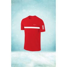 Poseidon Storm Erkek Kırmızı Dri-Fit Kumaş Yürüyüş ve Koşu Için Konforlu Sıfır Yaka T-Shirt S-3xl