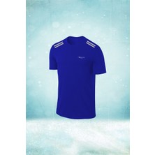 Poseidon Storm Büyük Beden Erkek Mavi Dri-Fit Kumaş Baskısız Yuvarlak Yaka Kısa Kol T-Shirt    (4xl- 10XL)