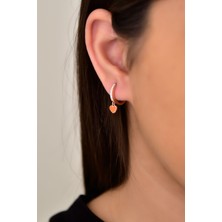 Papatya Silver Papatya Silver 925 Ayar Gümüş Rose Kaplama Mineli Sarı Kalp Halka Küpe