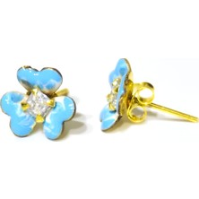 Papatya Silver 925 Ayar Gümüş Gold Kaplama Zirkon Taşlı Lila Mineli Frezya Çiçeği Çivili Küpe