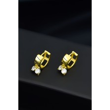 Papatya Silver 925 Ayar Gümüş Gold Kaplama Zirkon Taşlı Sallantılı Halka Küpe