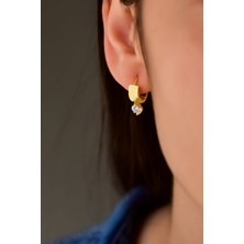 Papatya Silver 925 Ayar Gümüş Gold Kaplama Zirkon Taşlı Sallantılı Halka Küpe