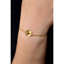 Papatya Silver 925 Ayar Gümüş Gold Kaplama Temmuz Ayı Doğum Taşlı Şans Dört Yapraklı Yonca Bileklik