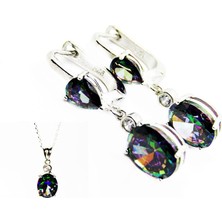 Lilah Gümüş Tr Gümüş Oval Mistik Topaz Kadın Kolye Küpe