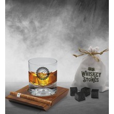 Bk Gift Kişiye Özel Isimli Vip Ahşap Tabaklı Viski Bardağı ve 6’lı Doğal Granit Viski Taşı Sunum Seti - Model 2