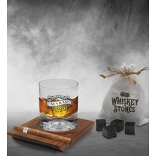 Bk Gift Kişiye Özel Isimli Vip Ahşap Tabaklı Viski Bardağı ve 6’lı Doğal Granit Viski Taşı Sunum Seti - Model 16