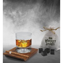 Bk Gift Kişiye Özel Isimli Vip Ahşap Tabaklı Viski Bardağı ve 6’lı Doğal Granit Viski Taşı Sunum Seti - Model 3