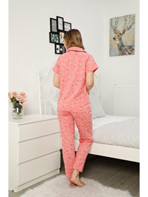 Moda Çizgi Kadın %100 Pamuk Önden Düğmeli Kısa Kol Pijama Takım 2810
