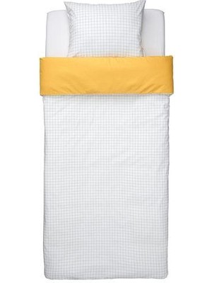 IKEA Çocuk Nevresim Takımı Tek Kişilik Meridyendukkan 150X200/50X60 cm Beyaz-Sarı Renk Kareli Nevresim Çarşafsız