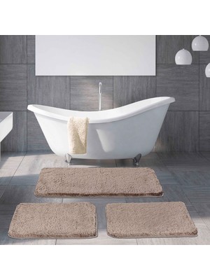 Eurobano Home - Premium %100 Doğal Kaymaz Taban Deve Tüyü Yıkanabilir 3’lü Banyo Halısı, Paspas