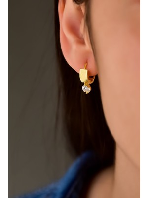 Papatya Silver 925 Ayar Gümüş Gold Kaplama Zirkon Taşlı Sallantılı Halka Küpe