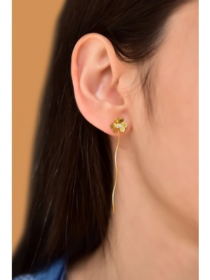 Papatya Silver 925 Ayar Gümüş Gold Kaplama Zirkon Taşlı Frezya Çiçeği Dalgalı Sallantılı Küpe