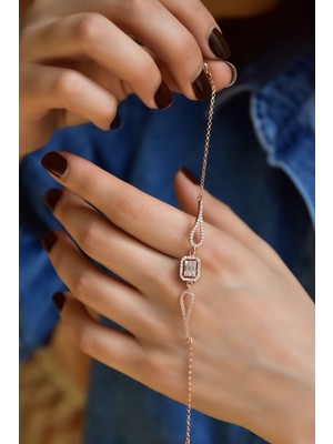 Papatya Silver 925 Ayar Gümüş Rose Kaplama Baget Taşlı Bileklik