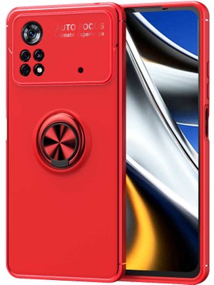 Tekno Grup Xiaomi Poco M4 Pro 4g Kılıf Ultra Korumalı Yüzüklü Manyetik Ravel Silikon + Cam Ekran Koruyucu