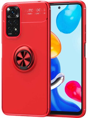 Tekno Grup Xiaomi Redmi Note 11 Global Kılıf Ultra Korumalı Yüzüklü Manyetik Ravel Silikon + Nano Ekran Koruyucu