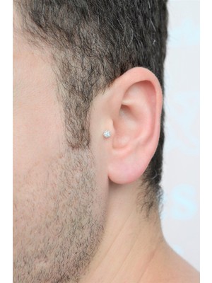 Sacce Scarves&Accessories Erkek Çelik Taşlı Piercing Tragus Helix Kıkırdak Gümüş Renk